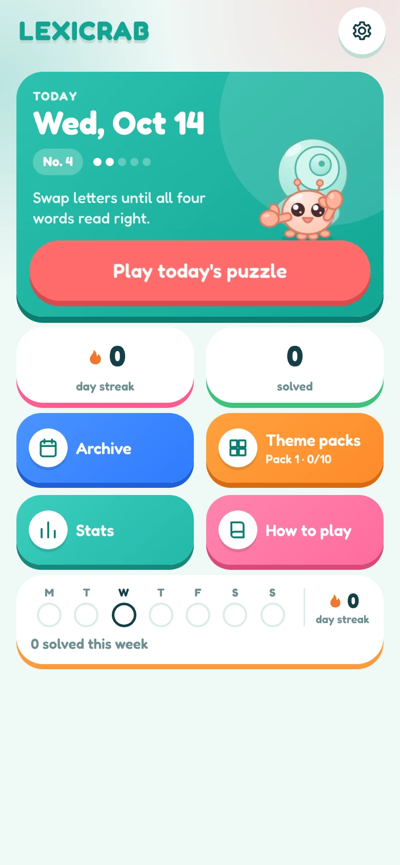 Lexicrab: the home screen
