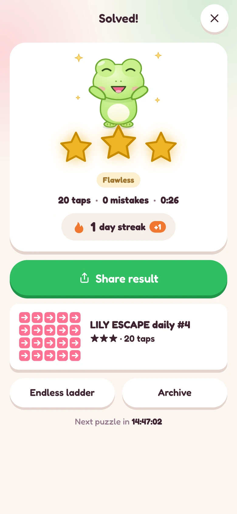 Lily Escape: a solved puzzle