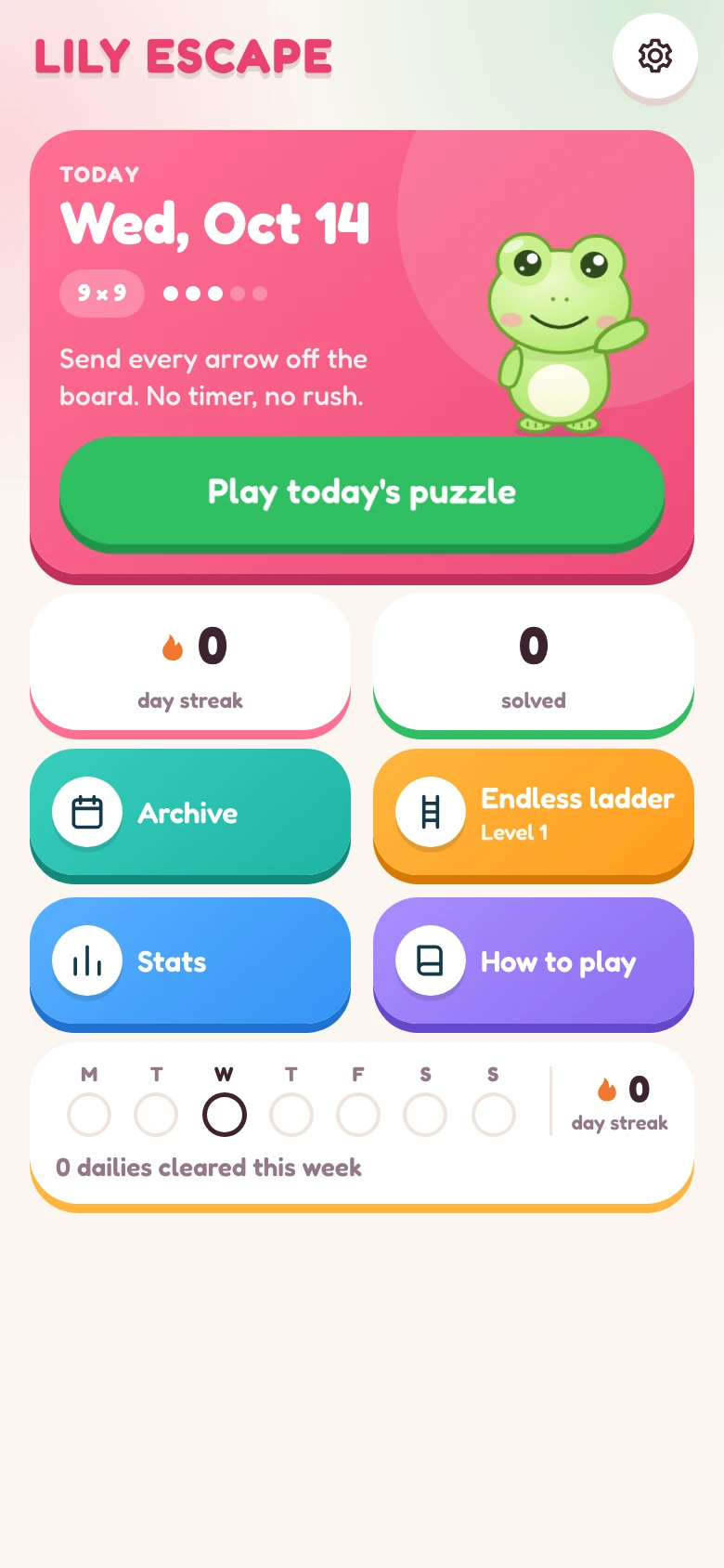Lily Escape: the home screen