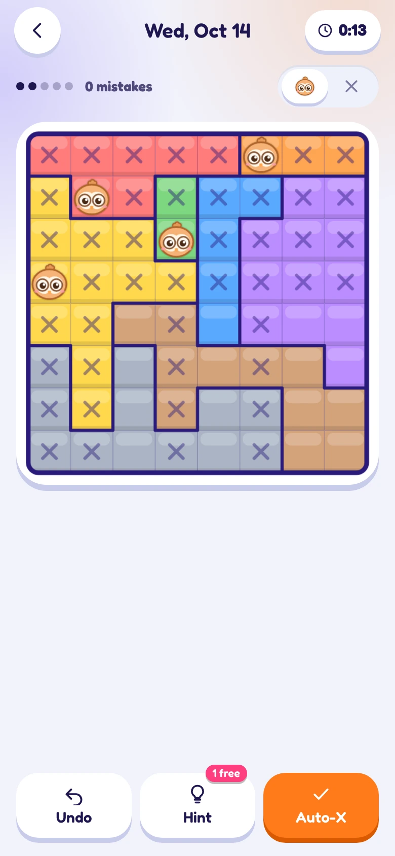 Roost Rows: mid-puzzle