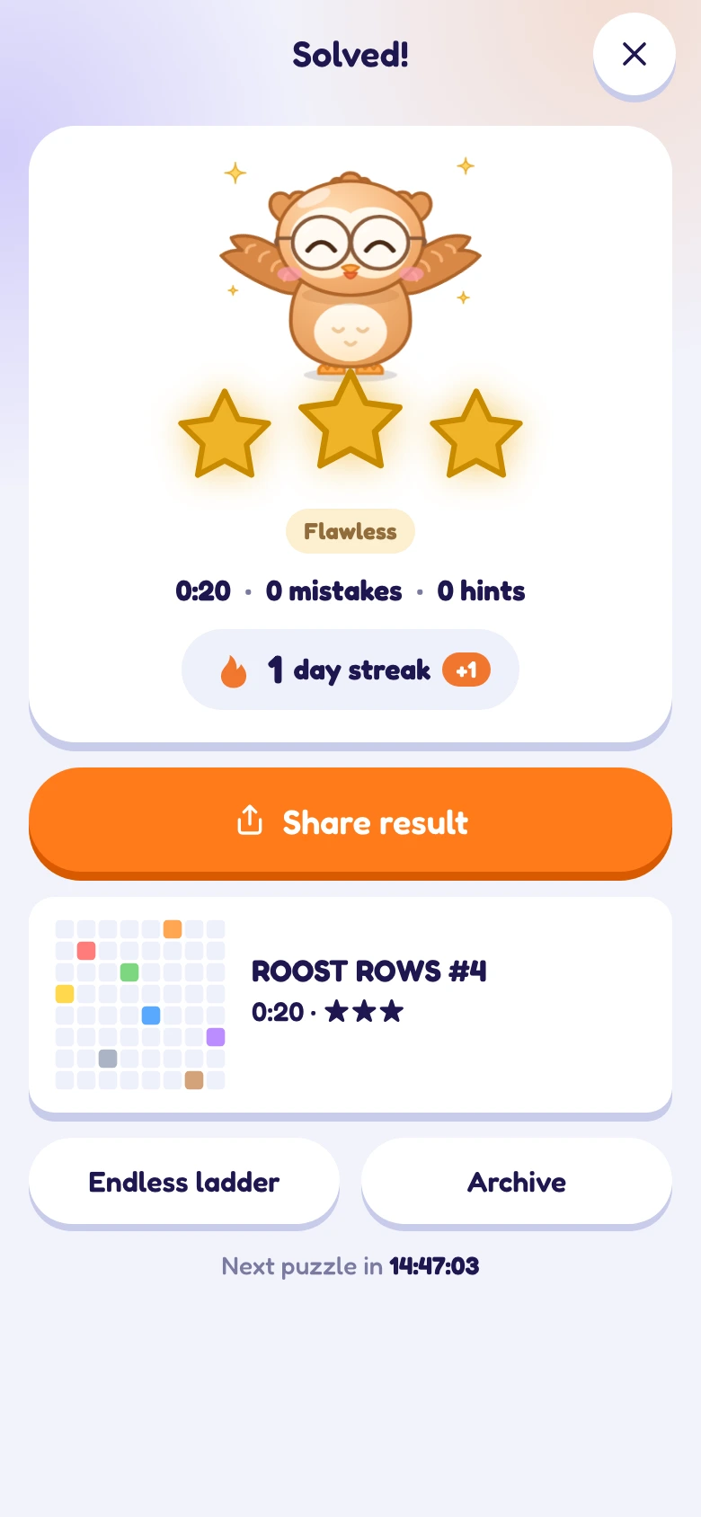 Roost Rows: a solved puzzle