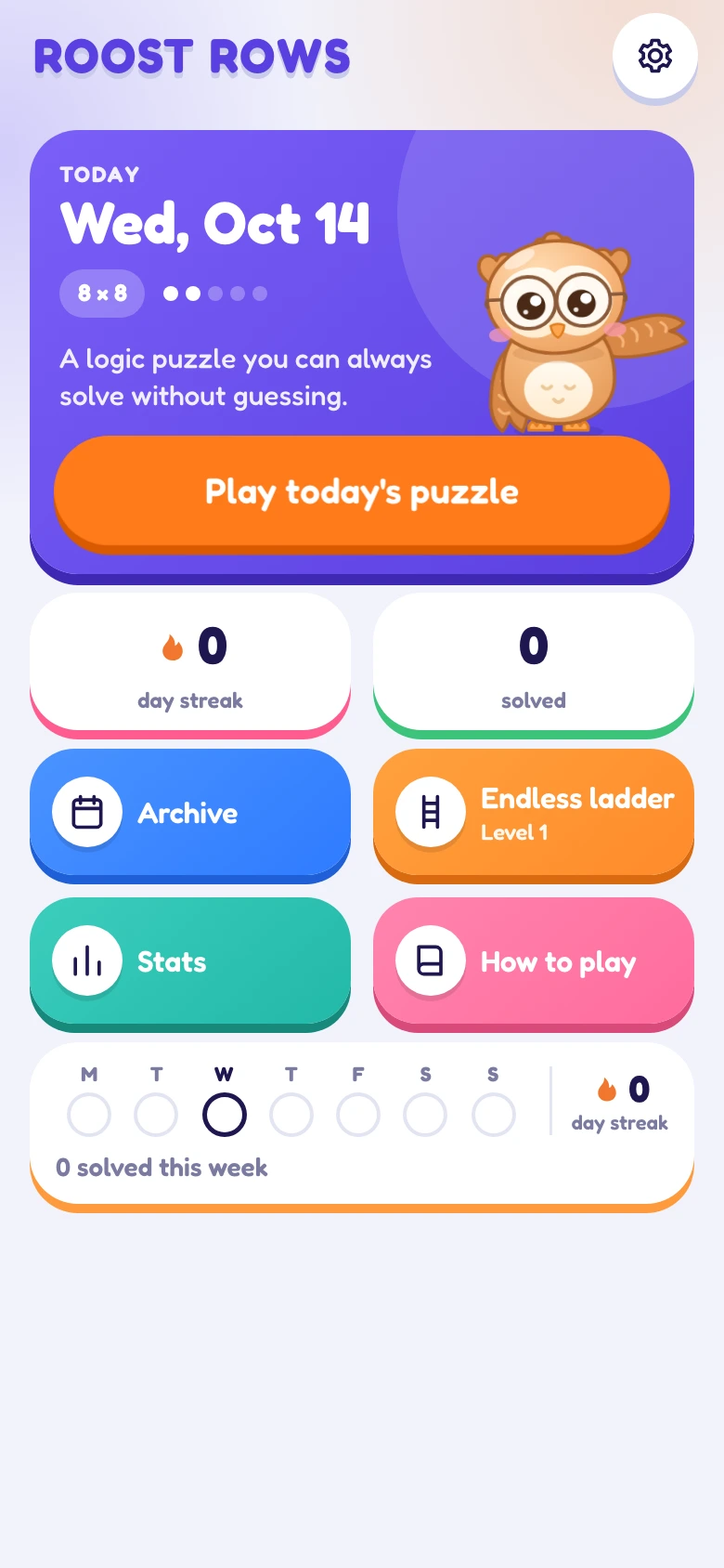 Roost Rows: the home screen