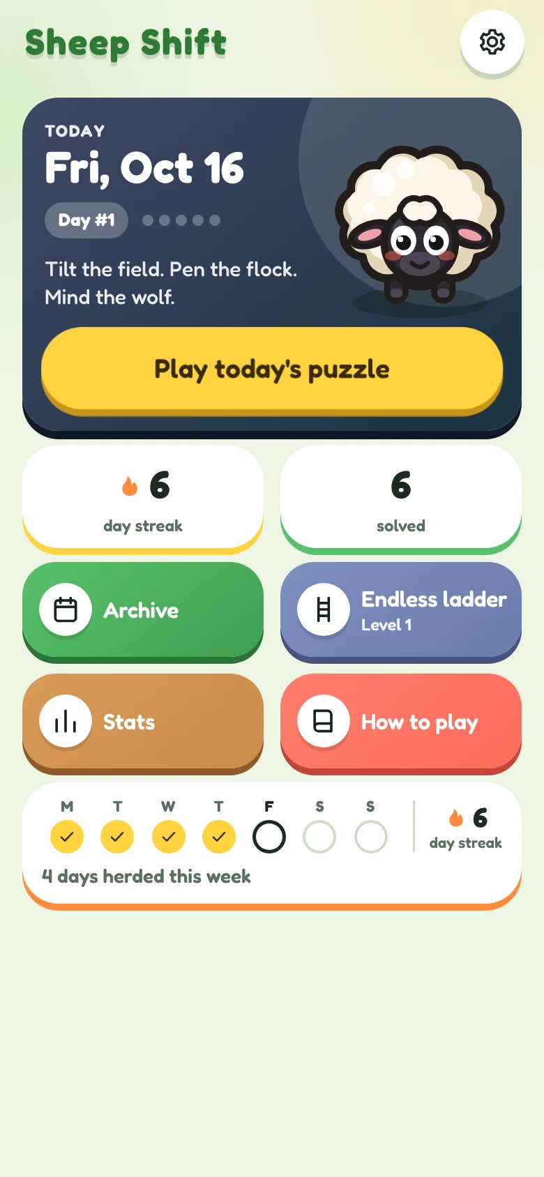 Sheep Shift: the home screen